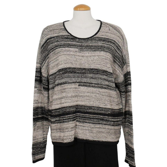 Wool Linen Stripe Crew Neck Short Sweater XL